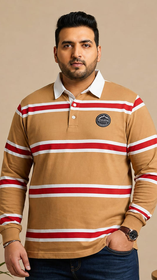 AUSTIVO Men's Plus Size Full Sleeve Polo Neck T-Shirt