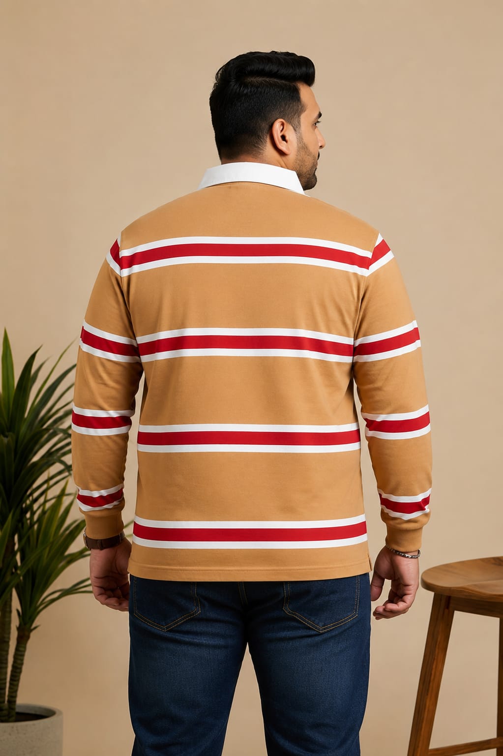AUSTIVO Men's Plus Size Full Sleeve Polo Neck T-Shirt