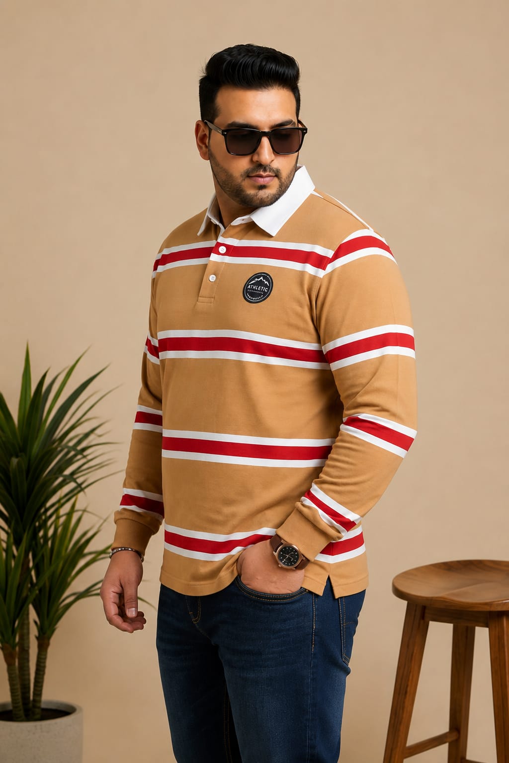 AUSTIVO Men's Plus Size Full Sleeve Polo Neck T-Shirt