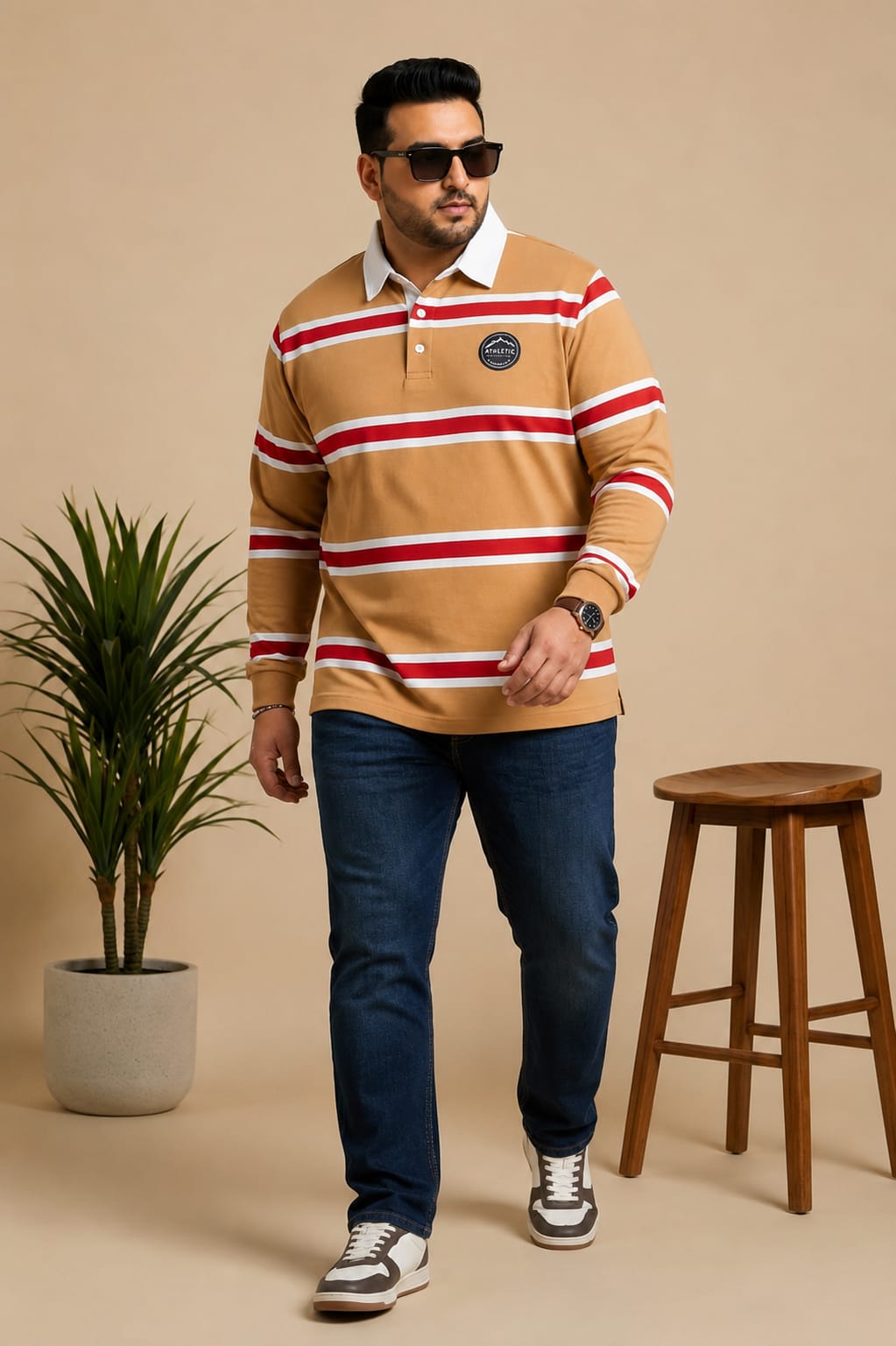 AUSTIVO Men's Plus Size Full Sleeve Polo Neck T-Shirt