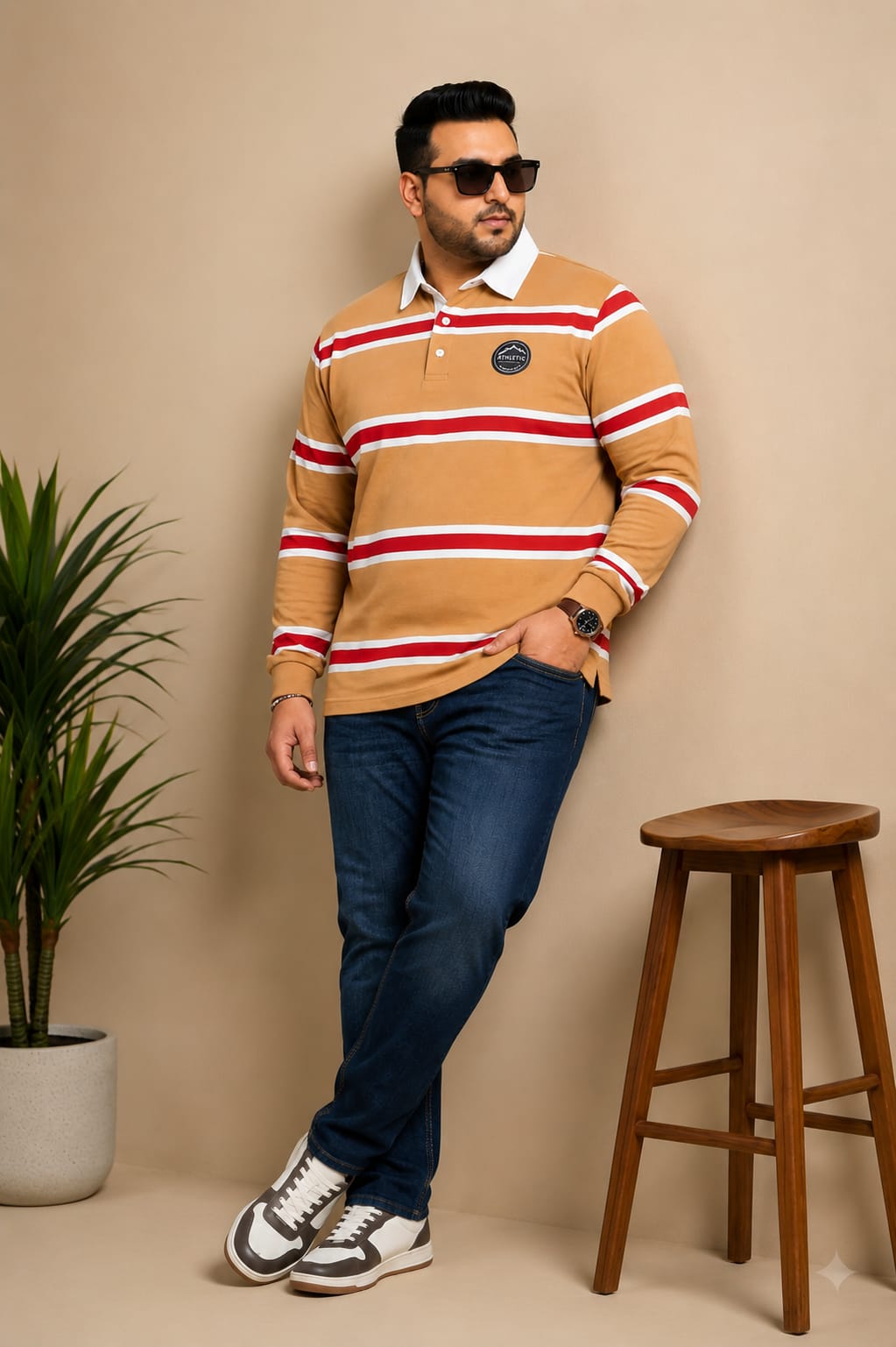 AUSTIVO Men's Plus Size Full Sleeve Polo Neck T-Shirt