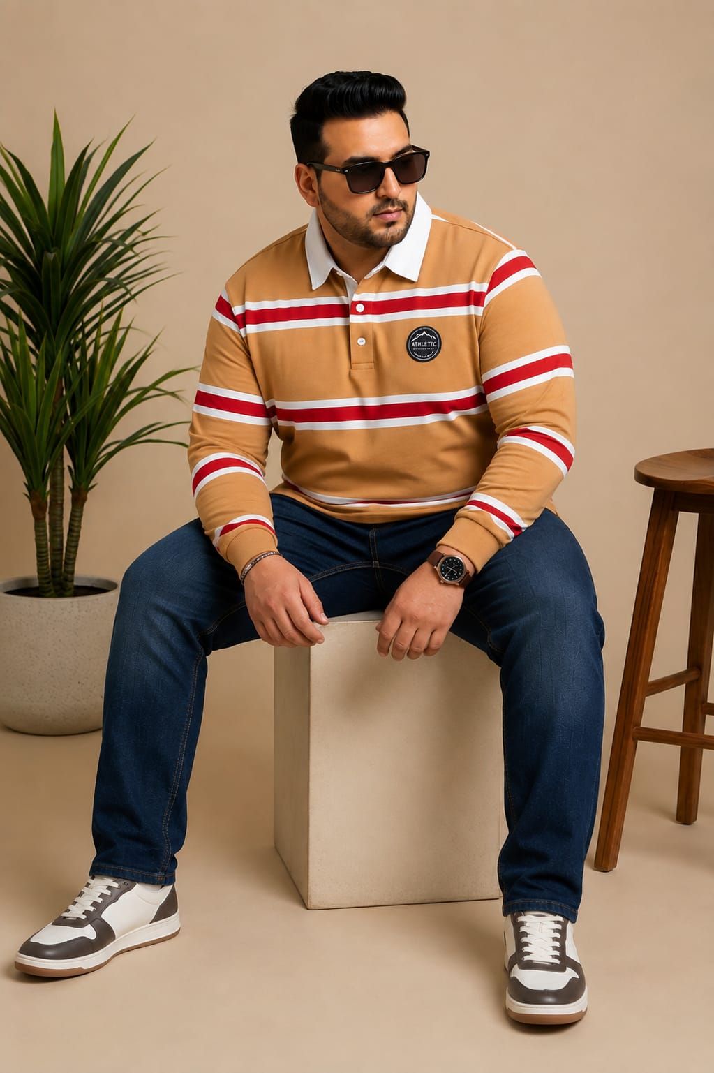 AUSTIVO Men's Plus Size Full Sleeve Polo Neck T-Shirt
