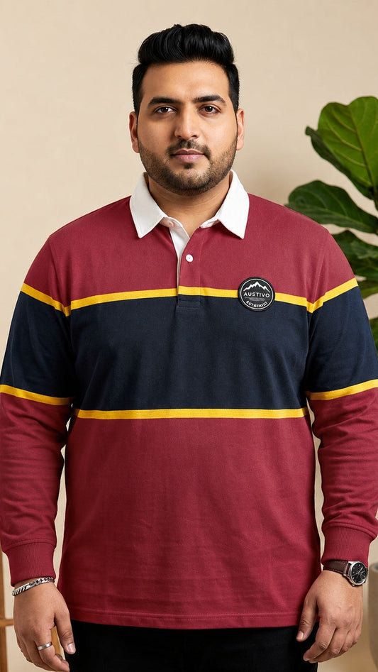AUSTIVO Men's Plus Size Full Sleeve Polo Neck T-Shirt