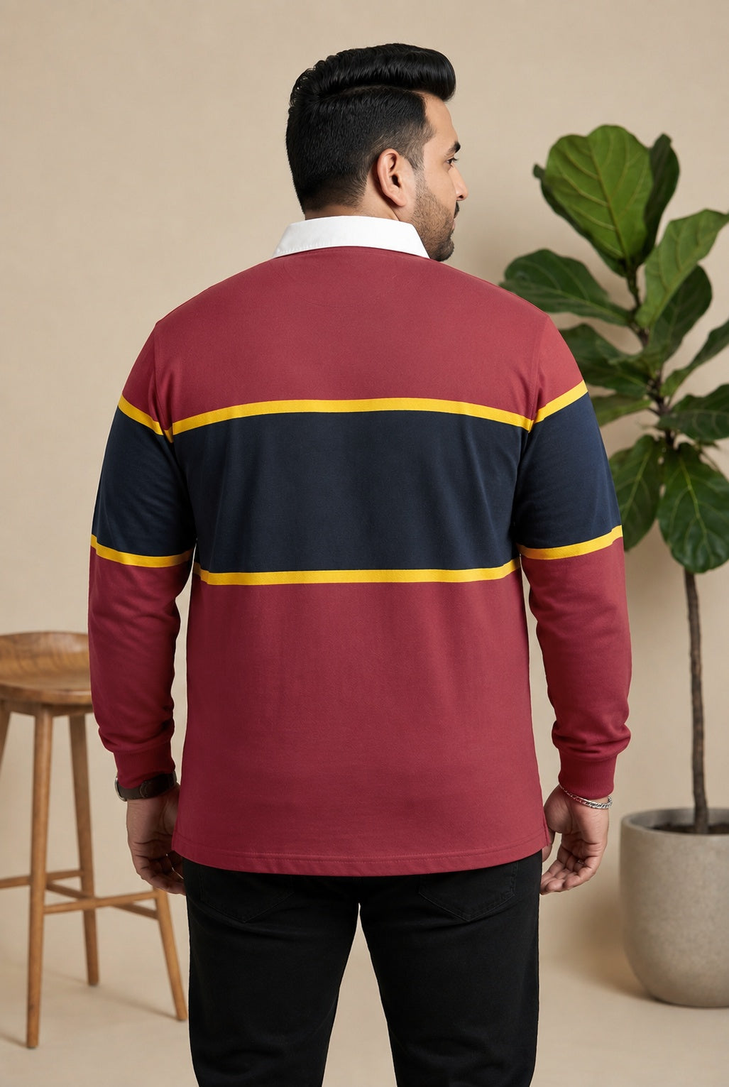 AUSTIVO Men's Plus Size Full Sleeve Polo Neck T-Shirt