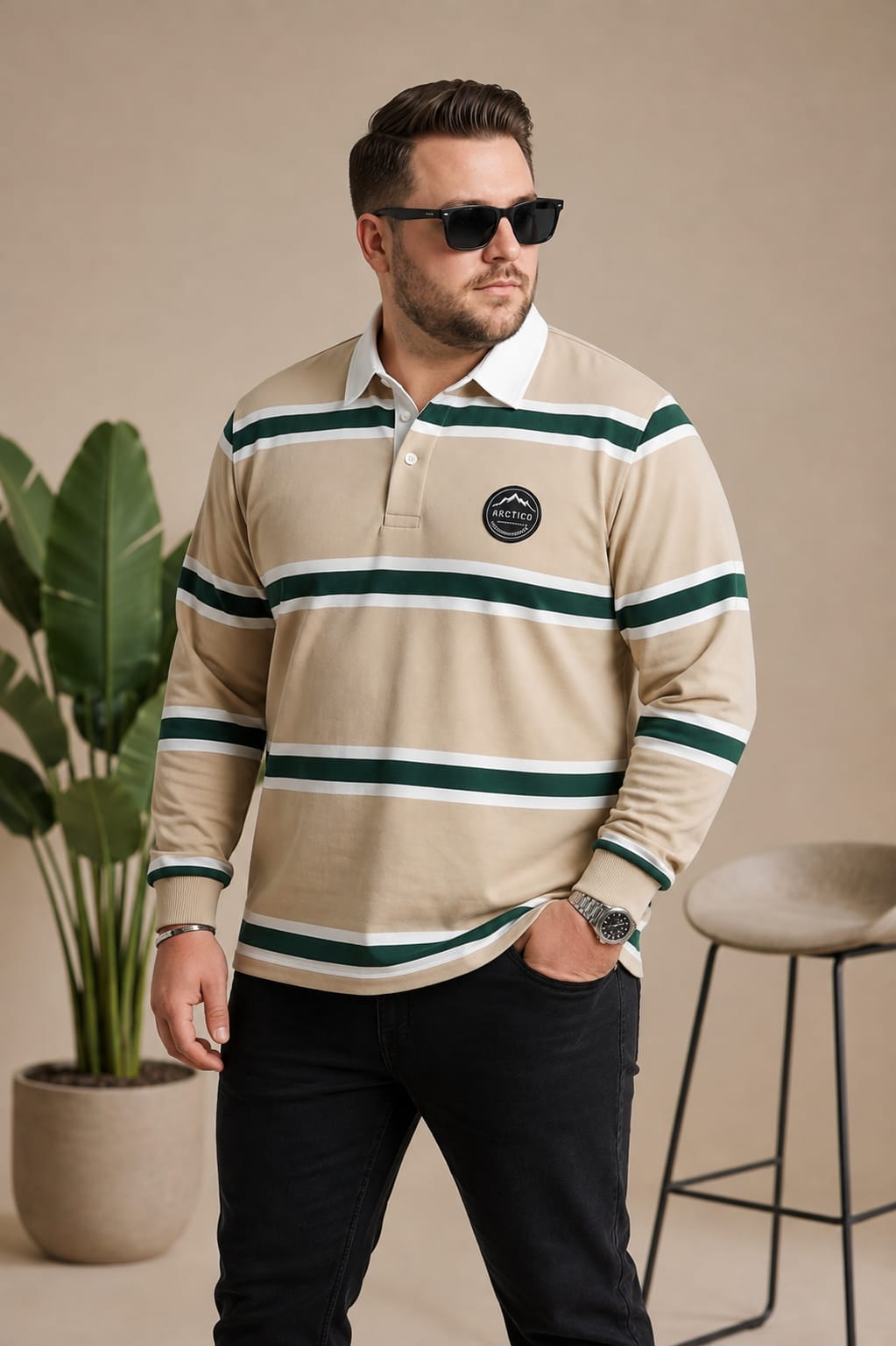 AUSTIVO Men's Plus Size Full Sleeve Polo Neck T-Shirt