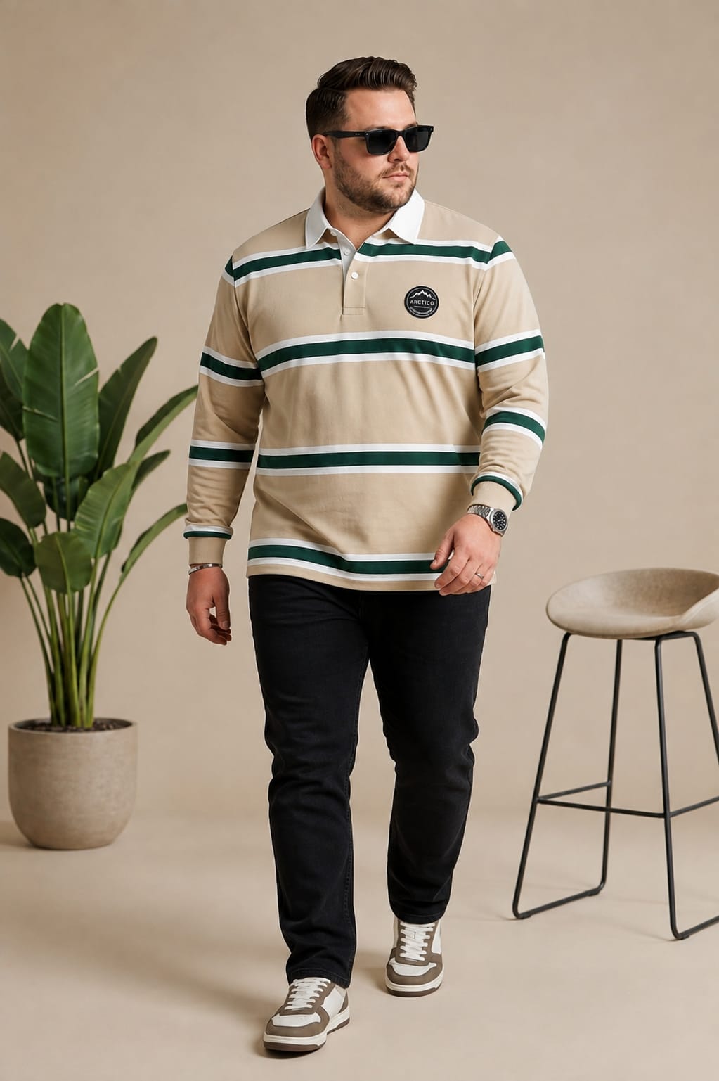 AUSTIVO Men's Plus Size Full Sleeve Polo Neck T-Shirt