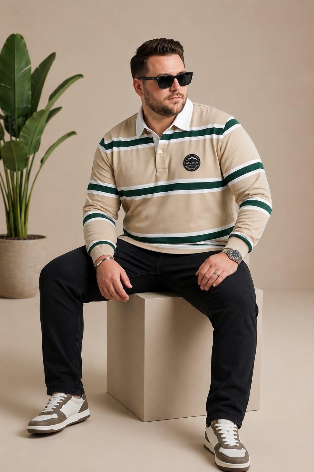 AUSTIVO Men's Plus Size Full Sleeve Polo Neck T-Shirt
