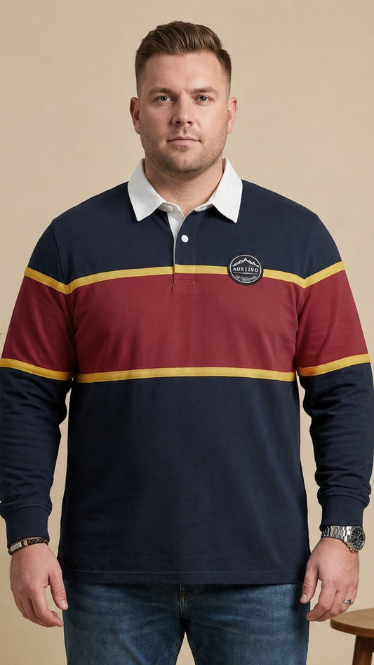 AUSTIVO Men's Plus Size Full Sleeve Polo Neck T-Shirt