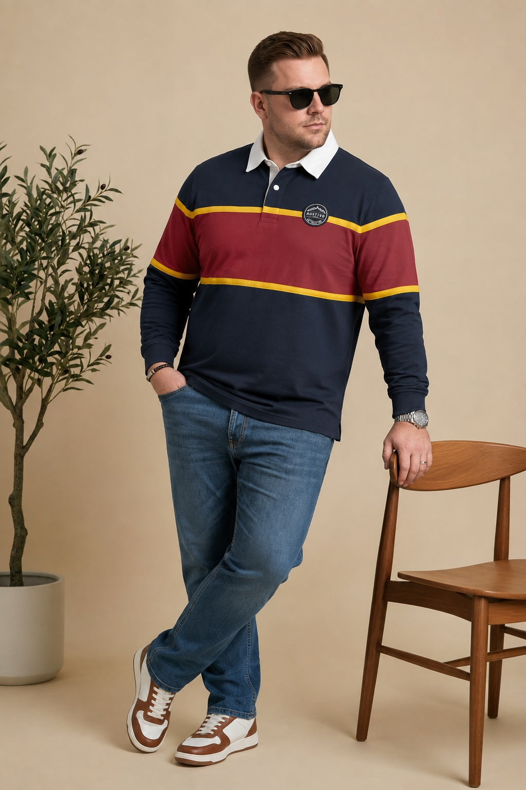 AUSTIVO Men's Plus Size Full Sleeve Polo Neck T-Shirt