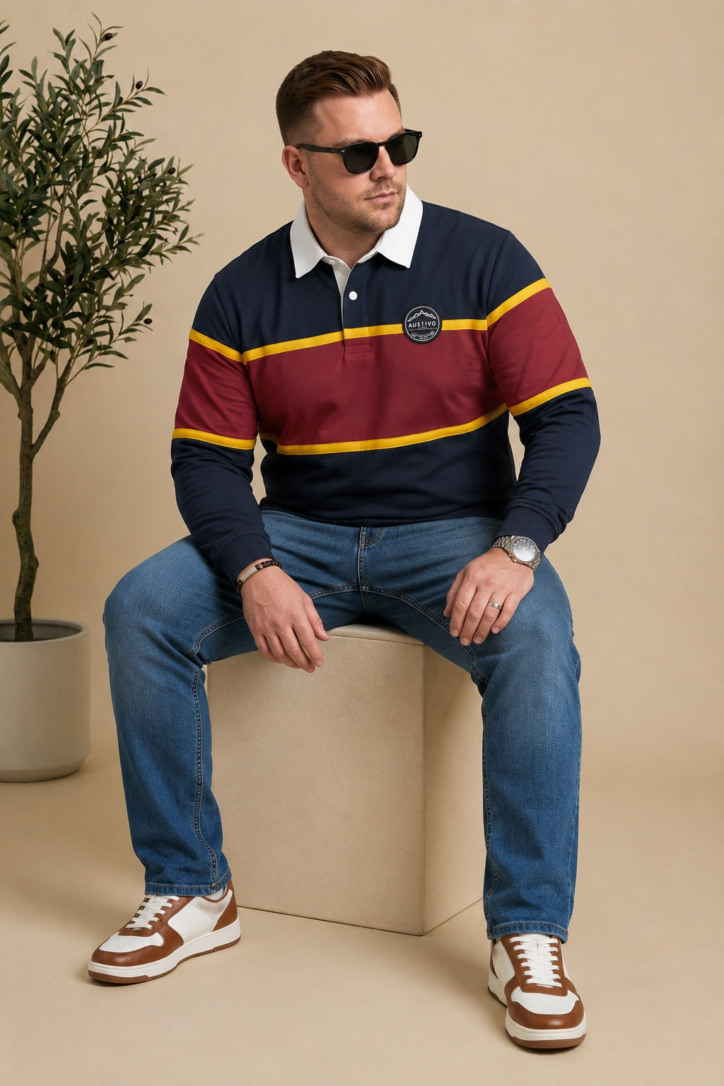 AUSTIVO Men's Plus Size Full Sleeve Polo Neck T-Shirt