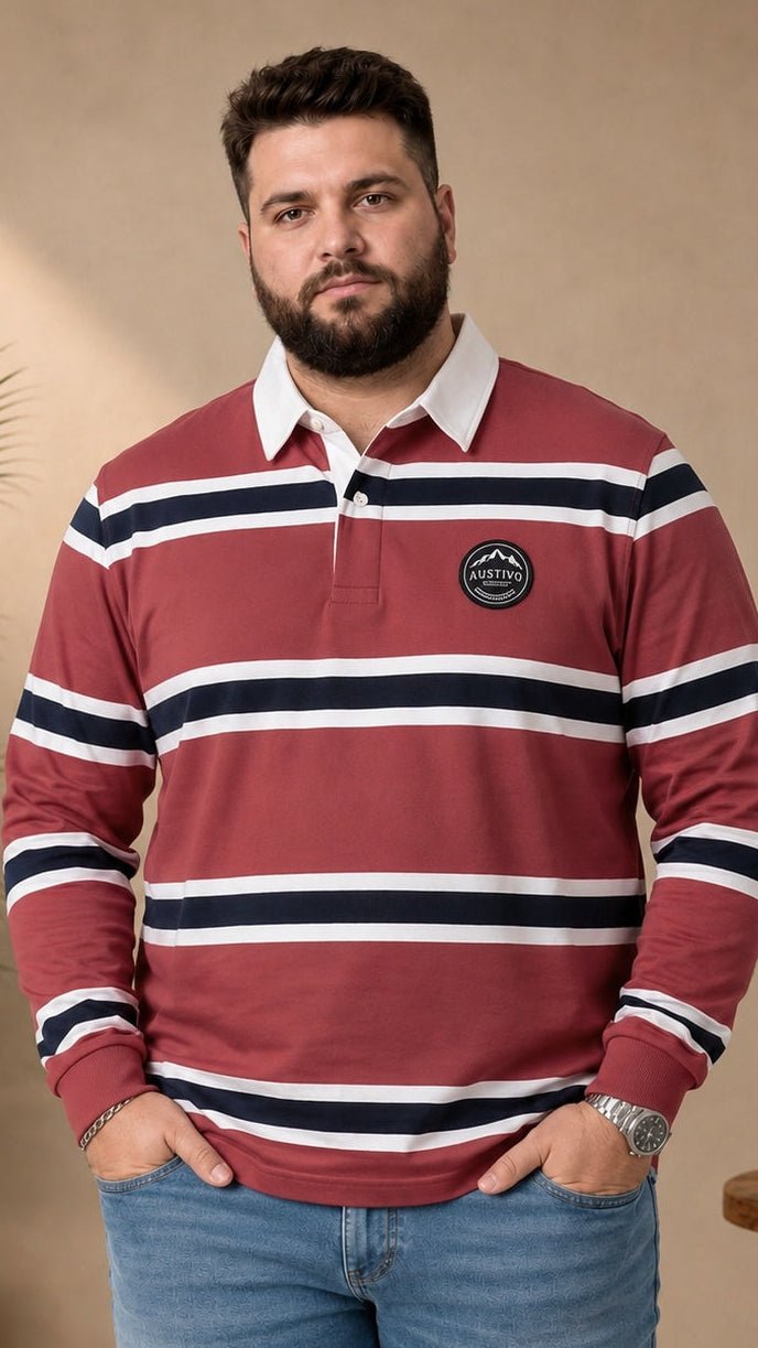 AUSTIVO Men's Plus Size Full Sleeve Polo Neck T-Shirt