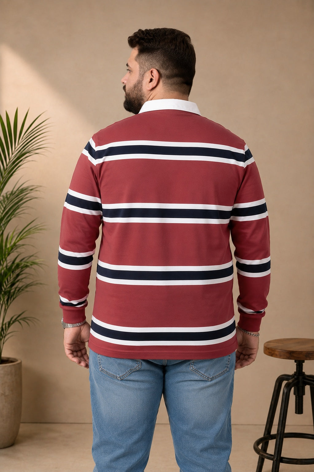 AUSTIVO Men's Plus Size Full Sleeve Polo Neck T-Shirt