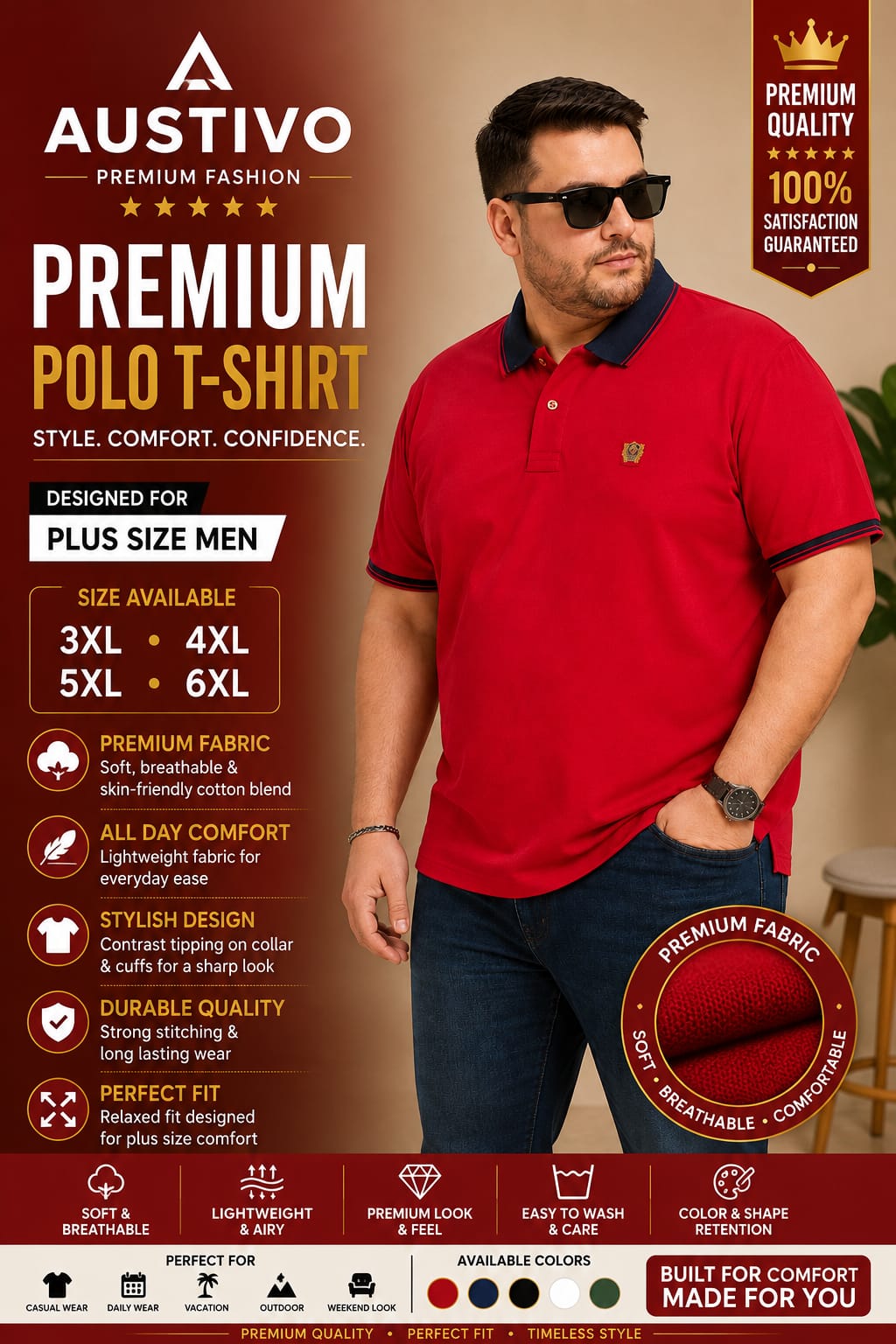 Austivo Men's Polo Neck T-shirt
