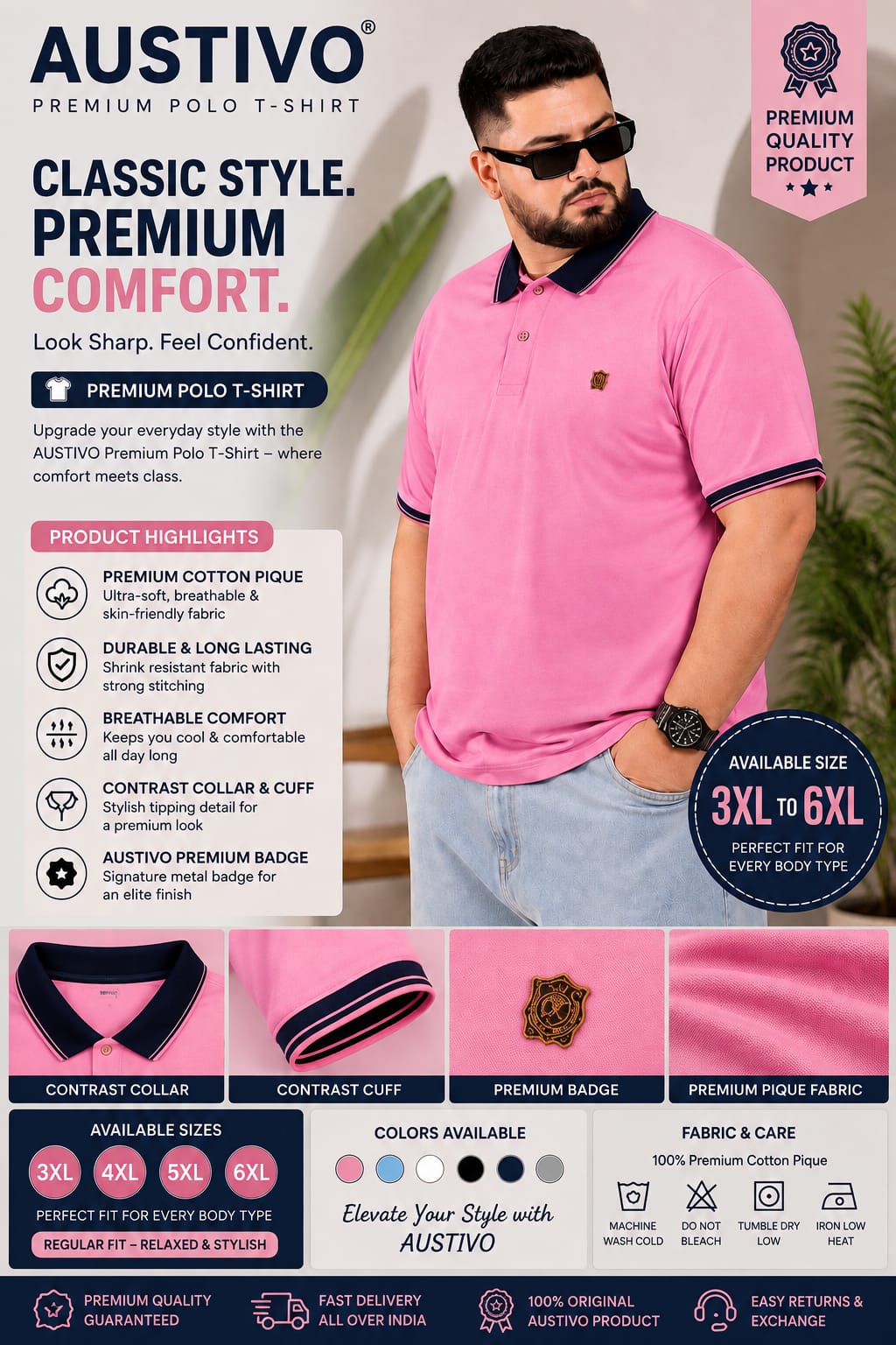 Austivo Men's Polo Neck T-shirt