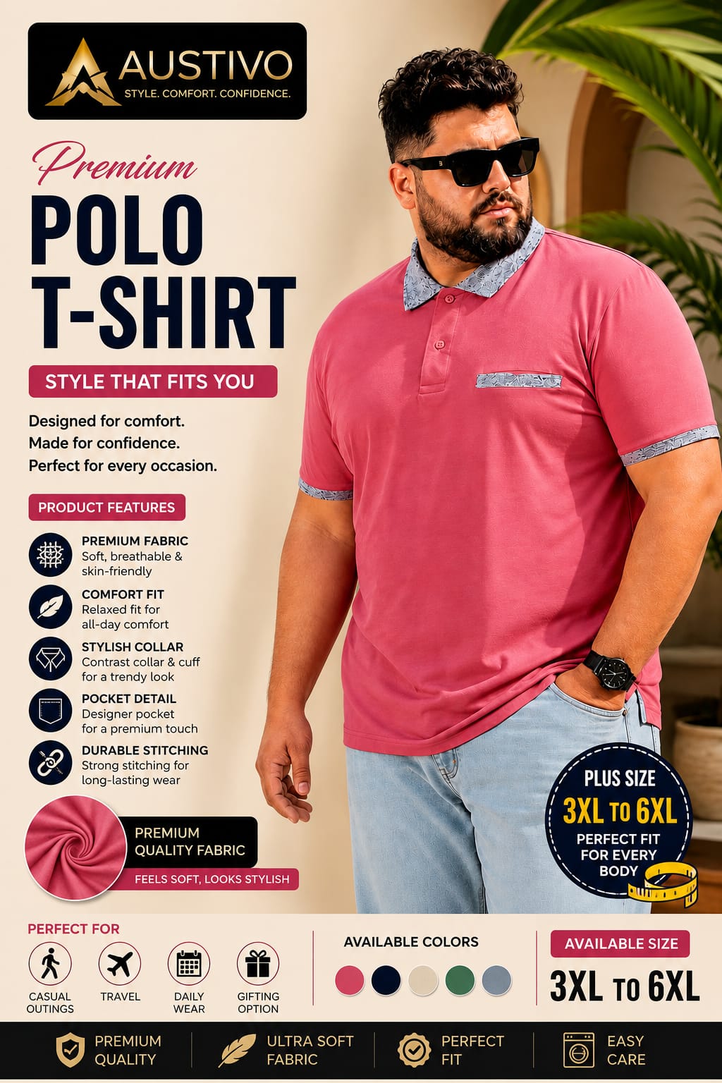Austivo Men's Pocket Polo Neck T-shirt