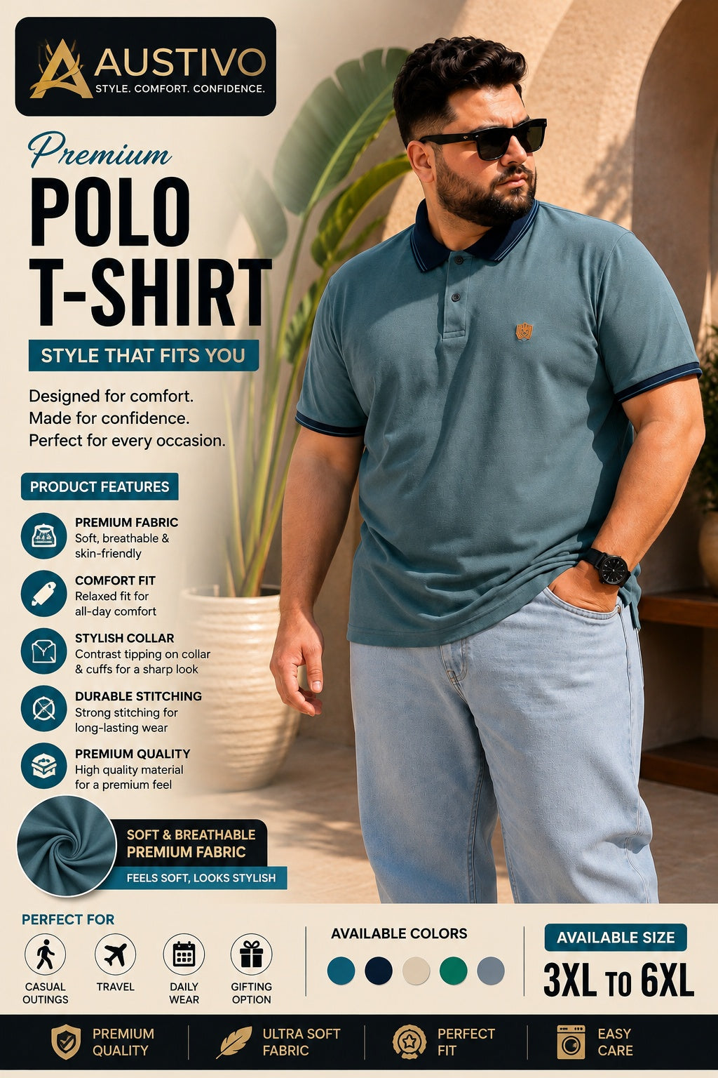 Austivo Men's Polo Neck T-shirt