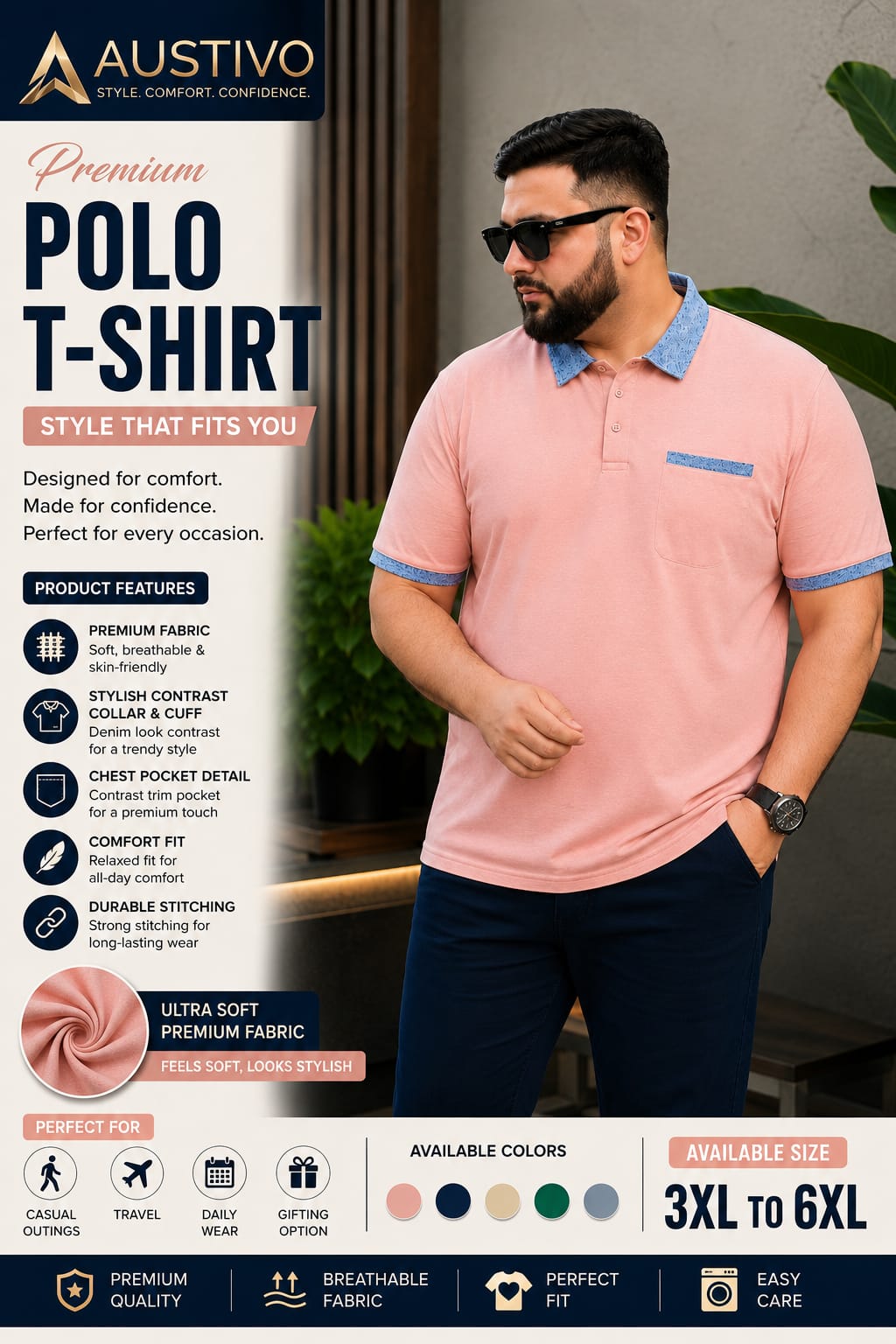 Austivo Men's Pocket Polo Neck T-shirt