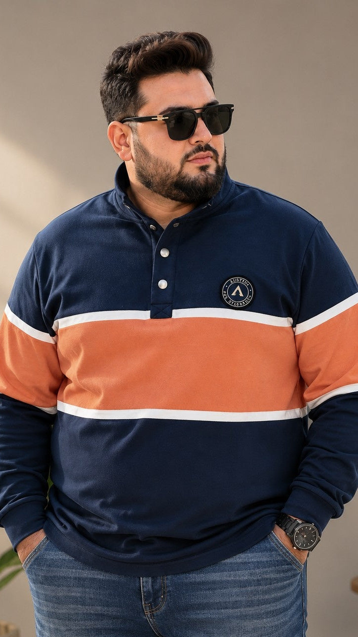 AUSTIVO Men's Plus Size Full Sleeve Polo Neck T-Shirt