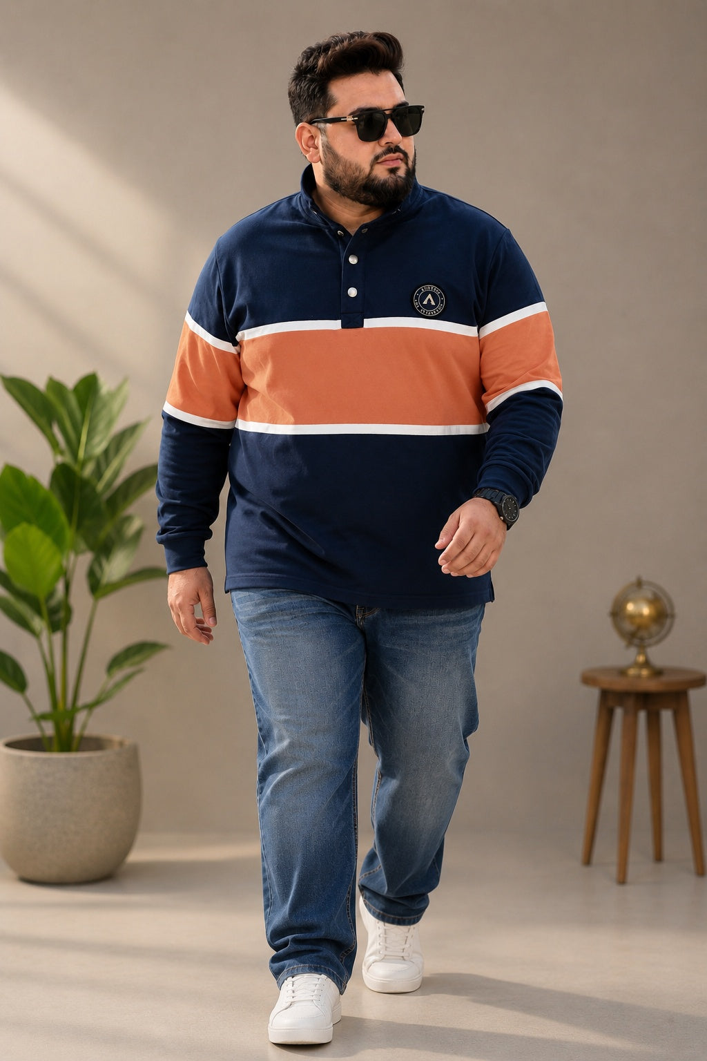AUSTIVO Men's Plus Size Full Sleeve Polo Neck T-Shirt