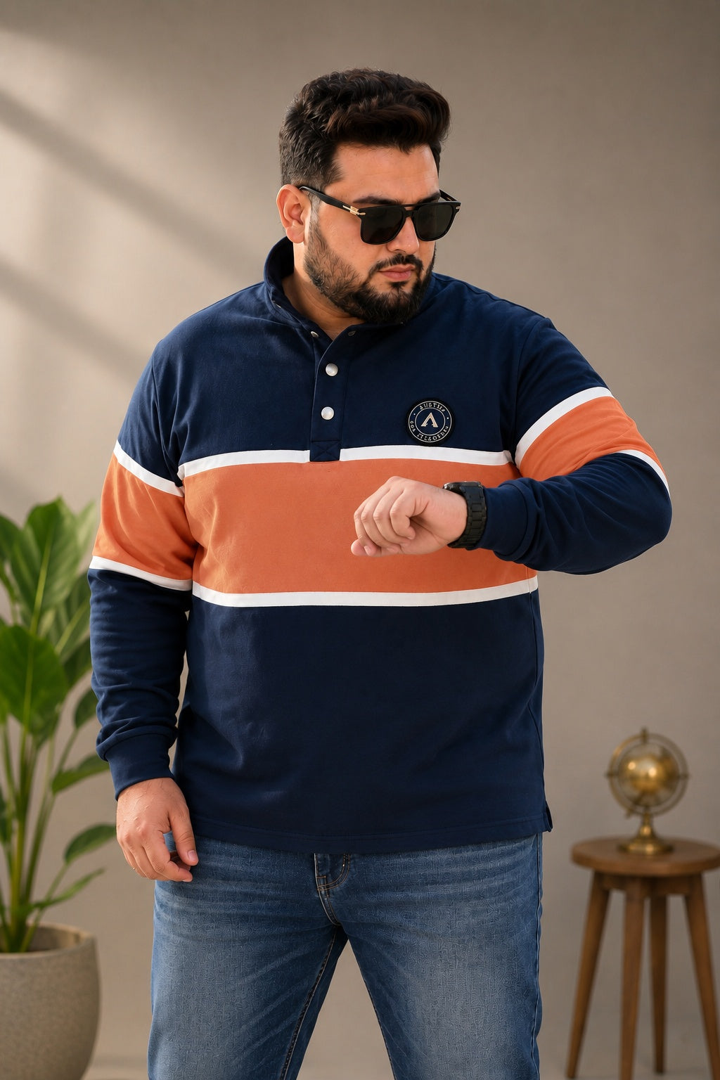 AUSTIVO Men's Plus Size Full Sleeve Polo Neck T-Shirt