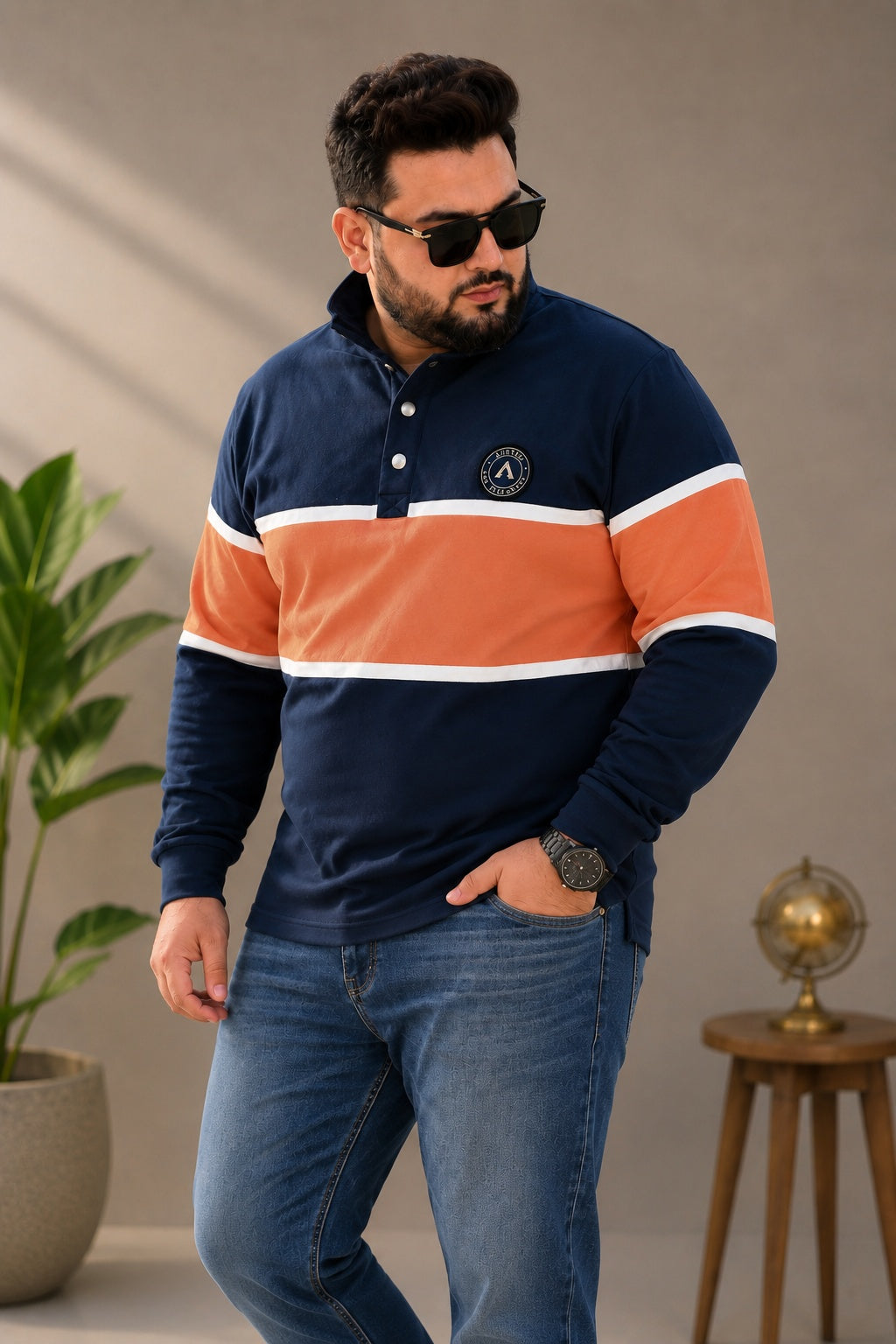 AUSTIVO Men's Plus Size Full Sleeve Polo Neck T-Shirt