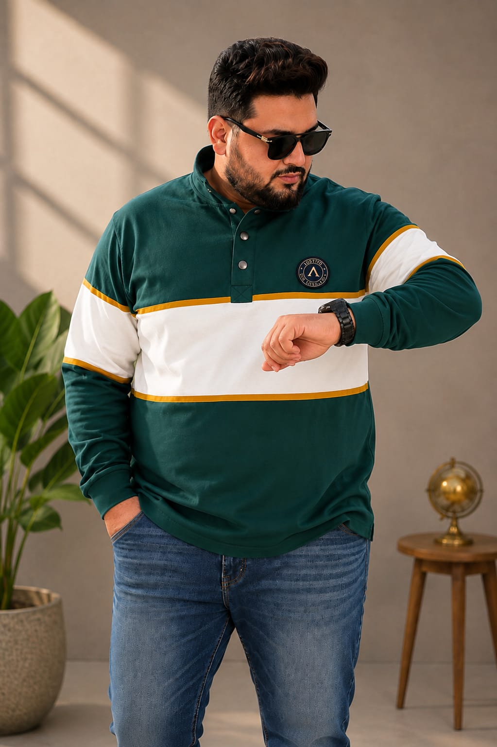 AUSTIVO Men's Plus Size Full Sleeve Polo Neck T-Shirt