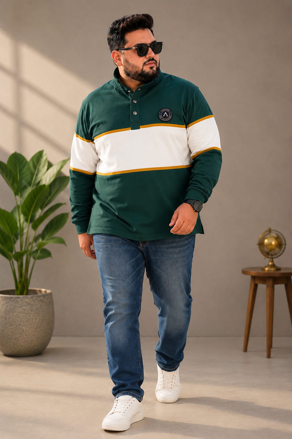 AUSTIVO Men's Plus Size Full Sleeve Polo Neck T-Shirt