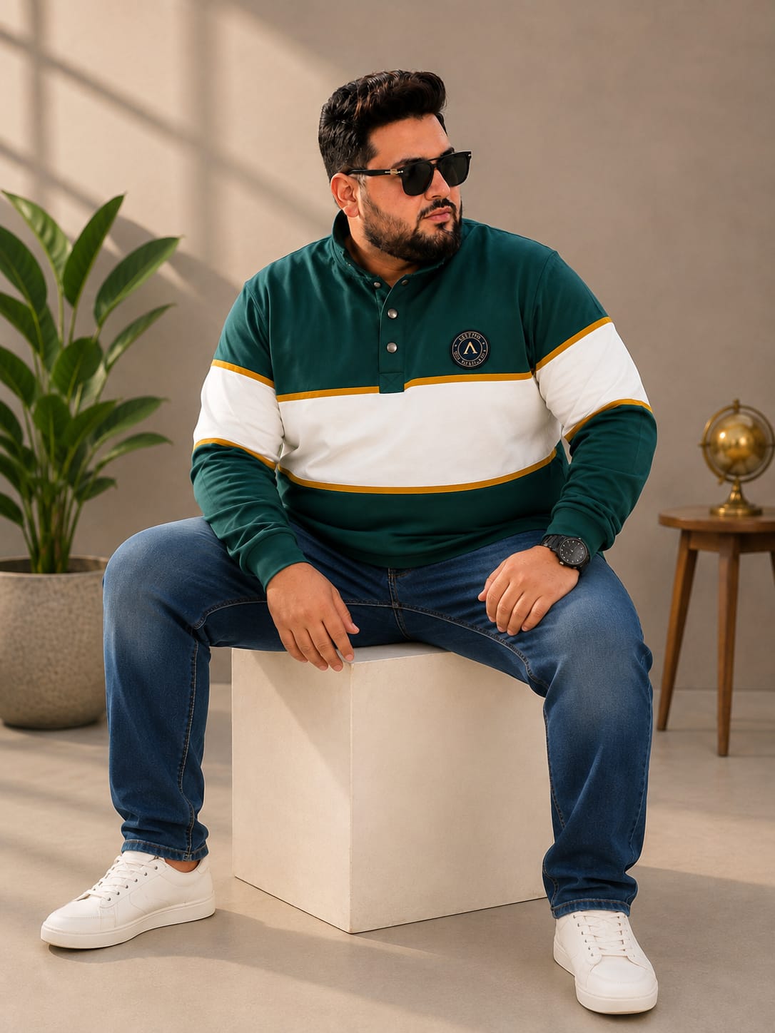 AUSTIVO Men's Plus Size Full Sleeve Polo Neck T-Shirt