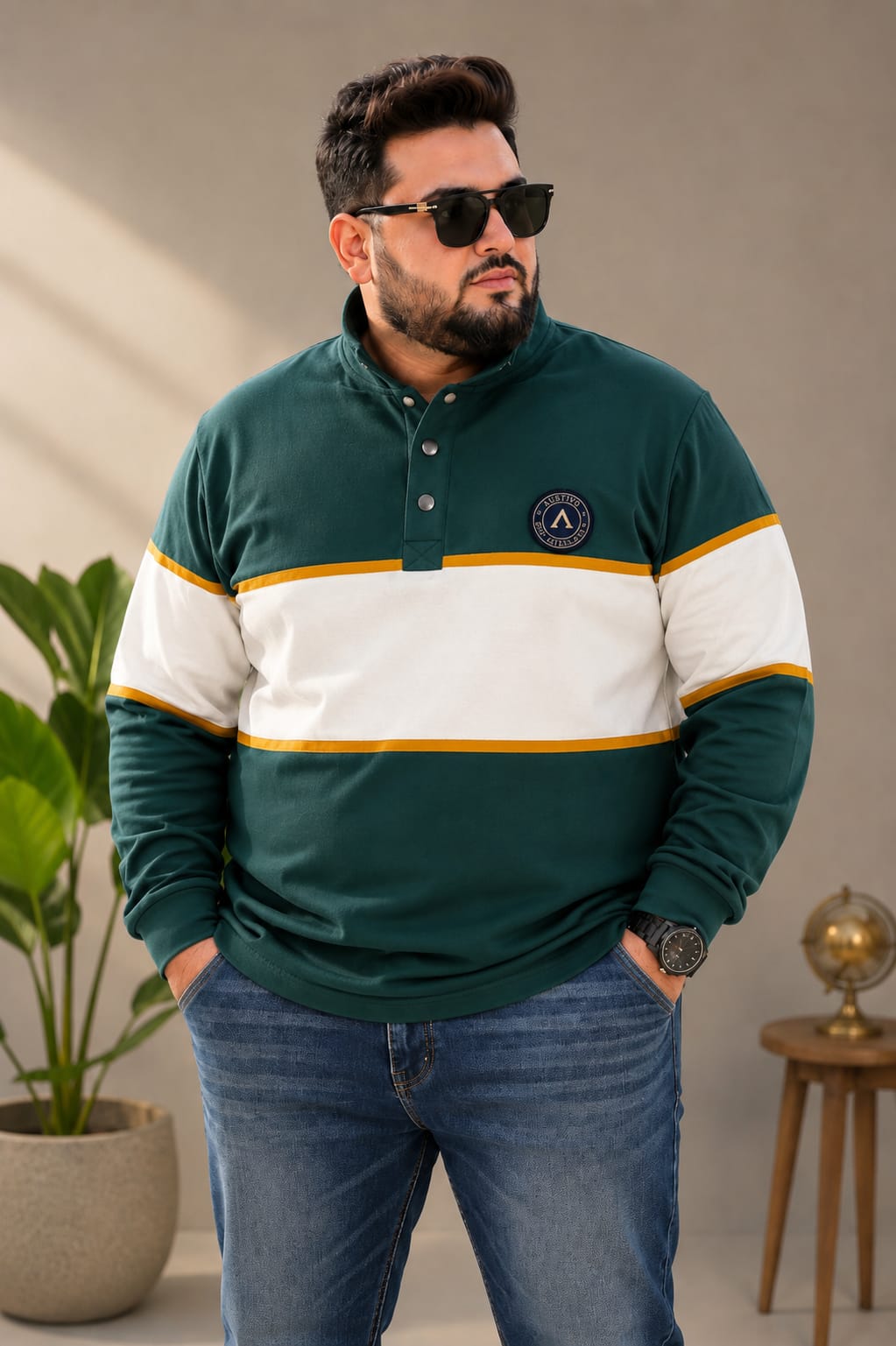 AUSTIVO Men's Plus Size Full Sleeve Polo Neck T-Shirt