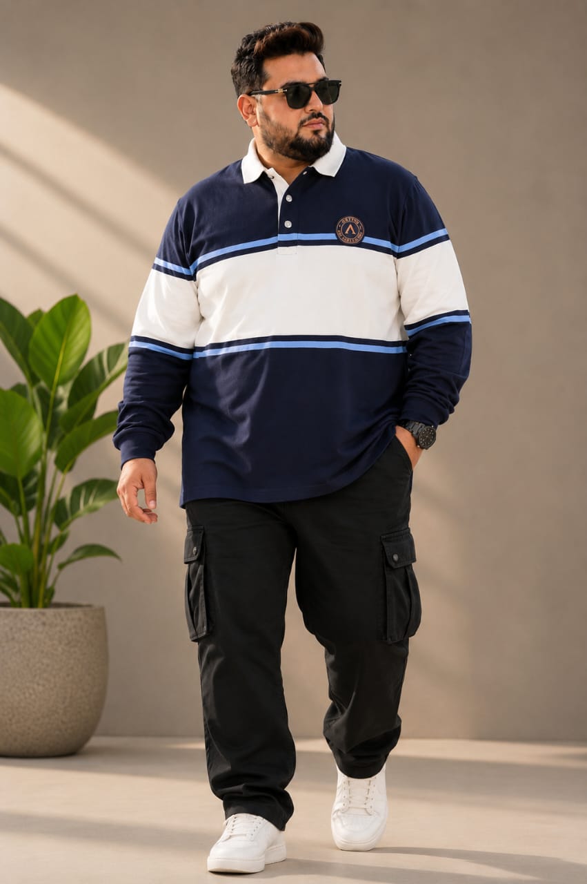 AUSTIVO Men's Plus Size Full Sleeve Polo Neck T-Shirt