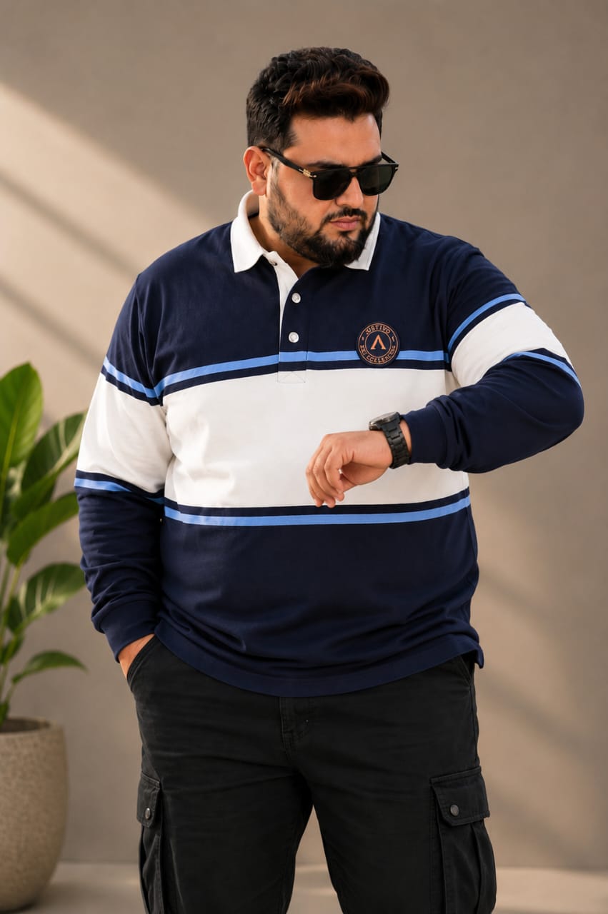 AUSTIVO Men's Plus Size Full Sleeve Polo Neck T-Shirt