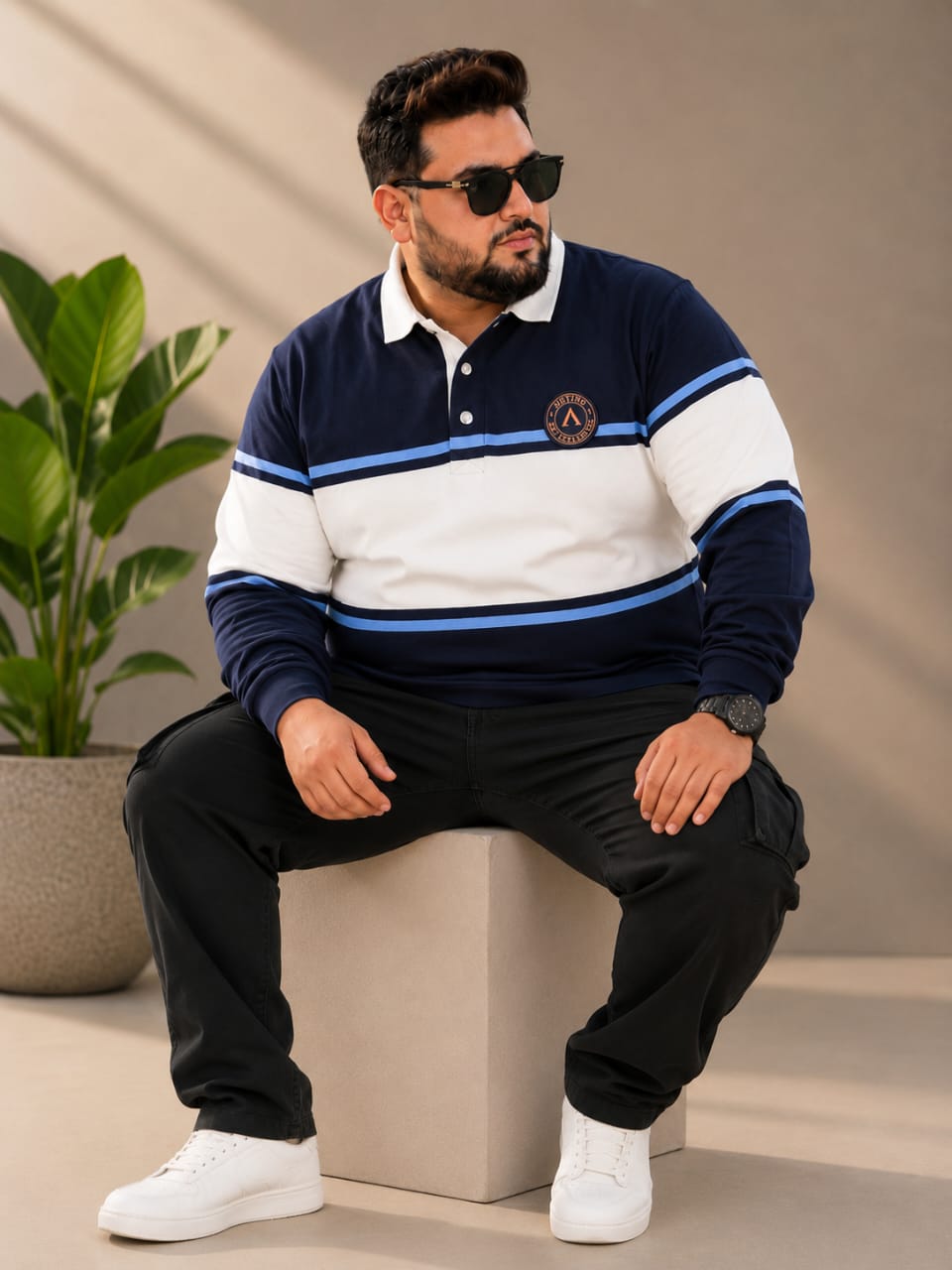 AUSTIVO Men's Plus Size Full Sleeve Polo Neck T-Shirt