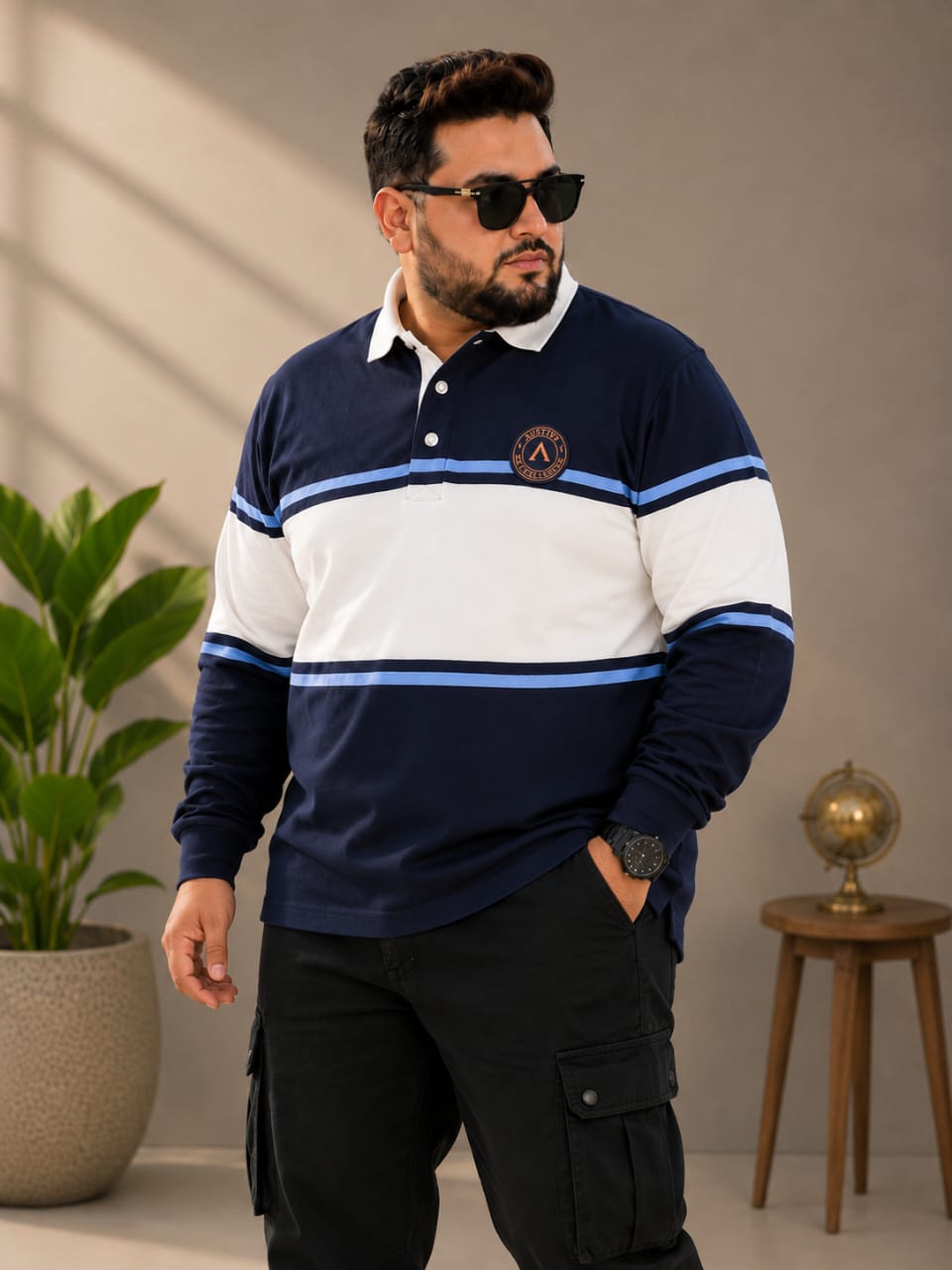 AUSTIVO Men's Plus Size Full Sleeve Polo Neck T-Shirt