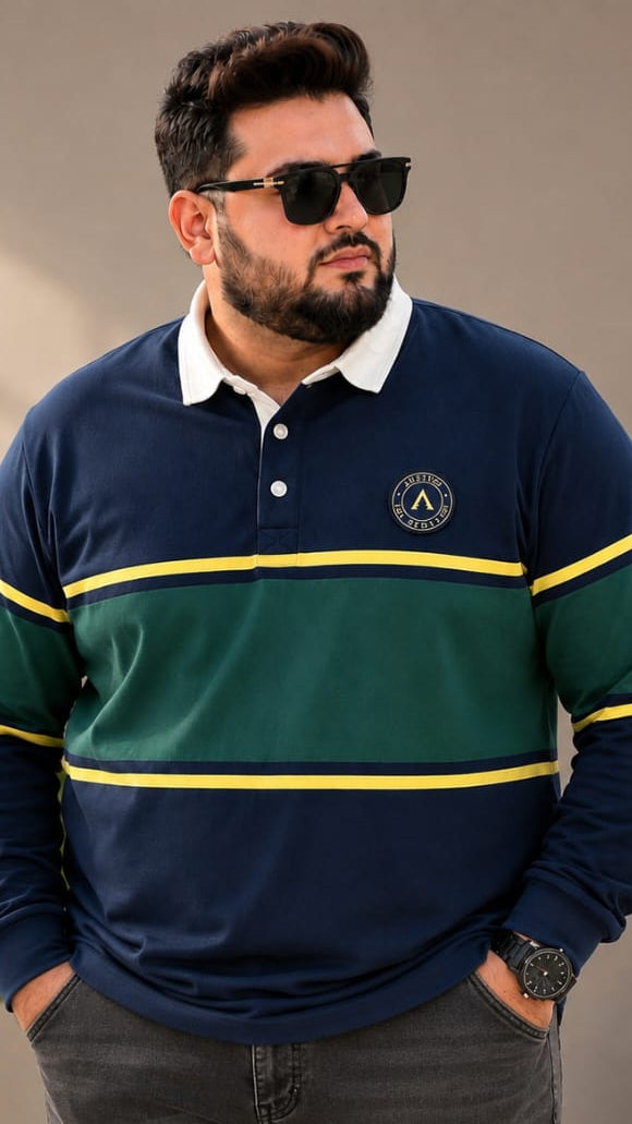 AUSTIVO Men's Plus Size Full Sleeve Polo Neck T-Shirt