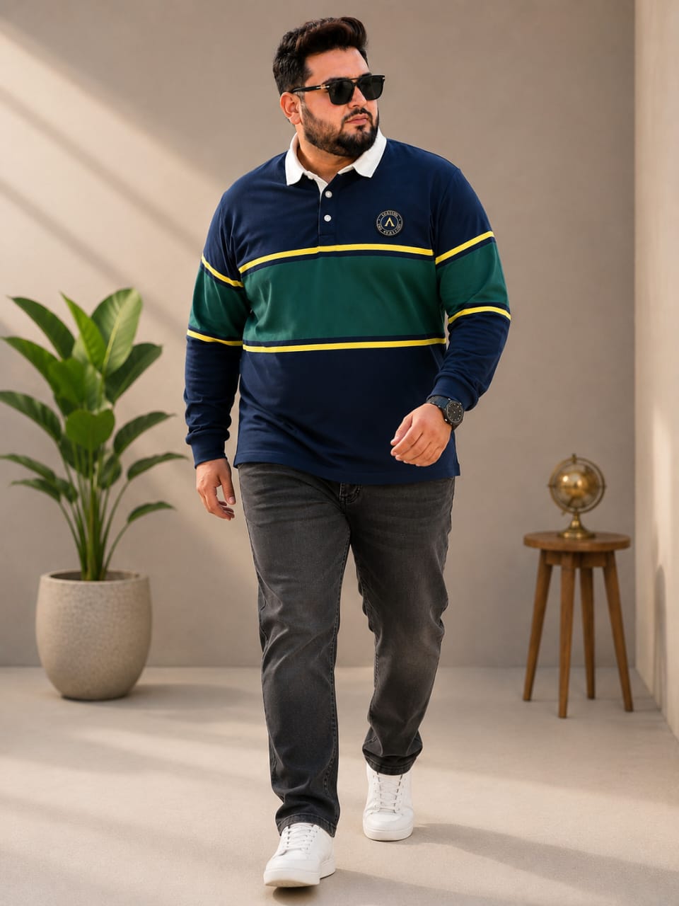 AUSTIVO Men's Plus Size Full Sleeve Polo Neck T-Shirt
