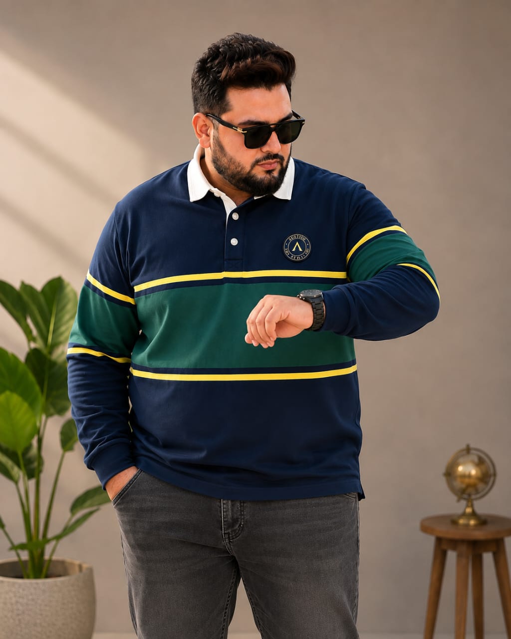 AUSTIVO Men's Plus Size Full Sleeve Polo Neck T-Shirt