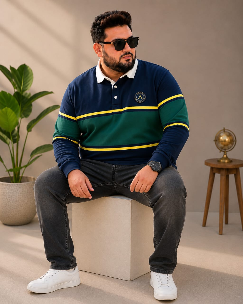 AUSTIVO Men's Plus Size Full Sleeve Polo Neck T-Shirt