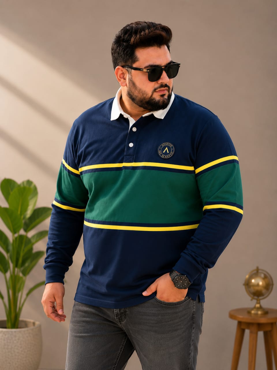 AUSTIVO Men's Plus Size Full Sleeve Polo Neck T-Shirt