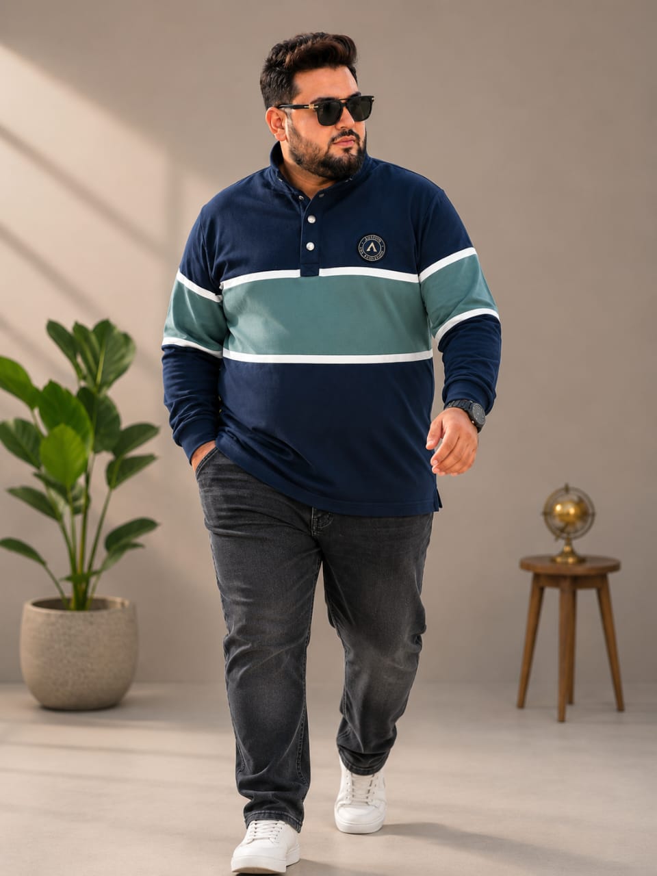 AUSTIVO Men's Plus Size Full Sleeve Polo Neck T-Shirt