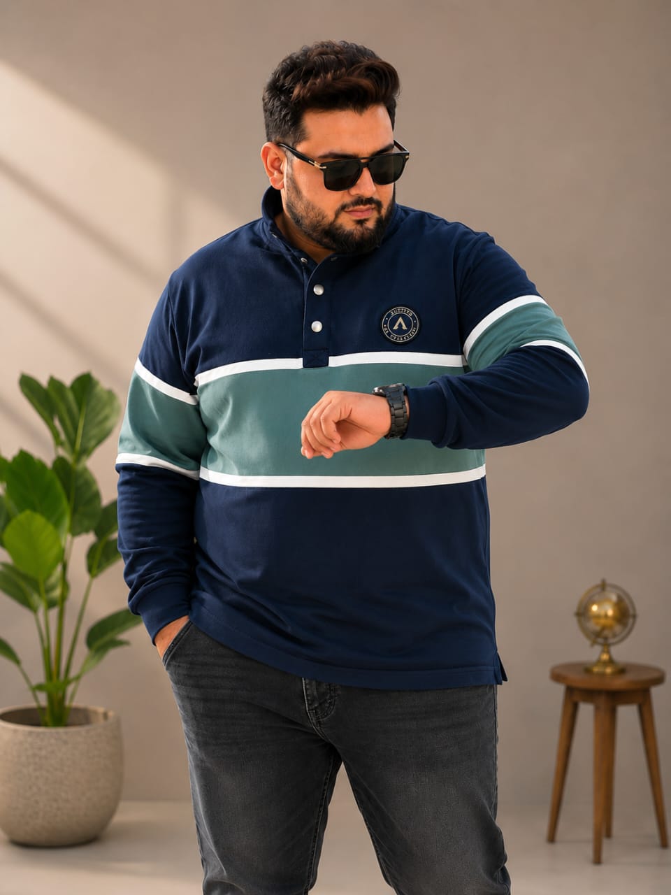 AUSTIVO Men's Plus Size Full Sleeve Polo Neck T-Shirt