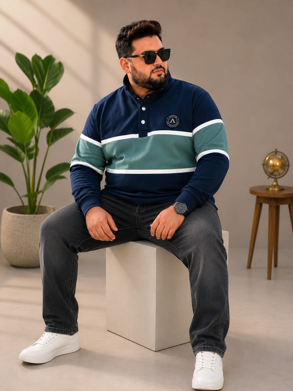 AUSTIVO Men's Plus Size Full Sleeve Polo Neck T-Shirt