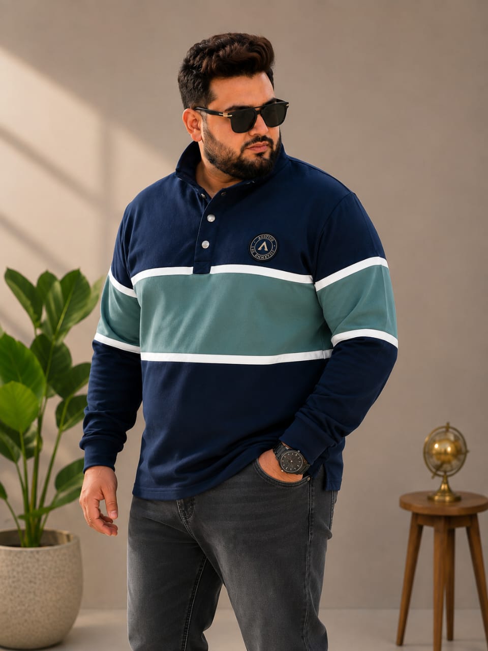 AUSTIVO Men's Plus Size Full Sleeve Polo Neck T-Shirt