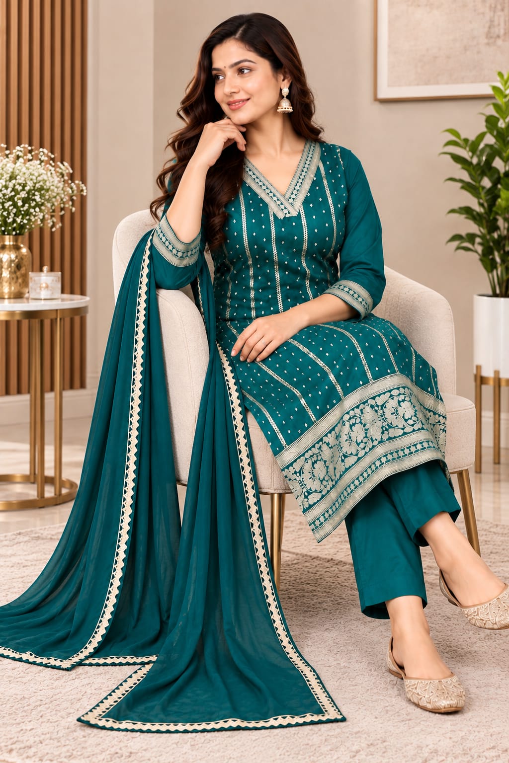 Austin Wood Women’s Kurti Set with Dupatta