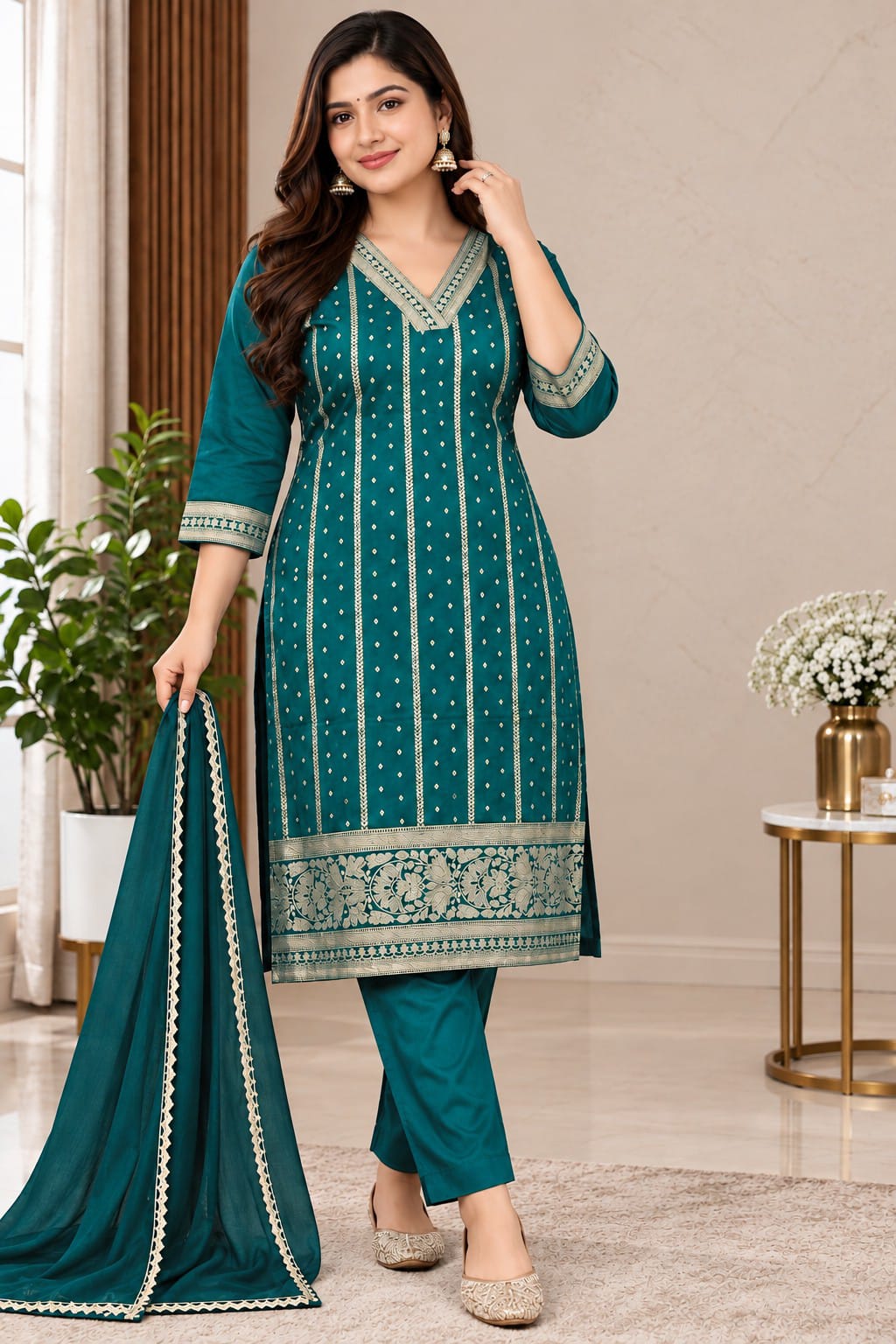 Austin Wood Women’s Kurti Set with Dupatta