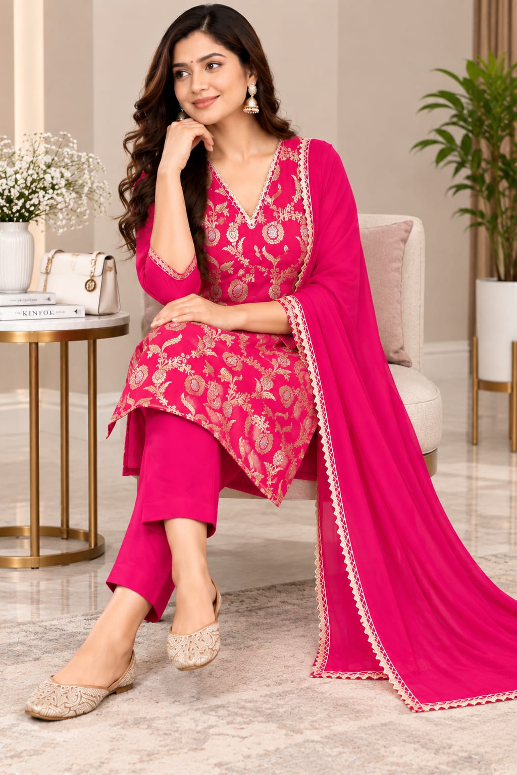 Austin Wood Women’s Kurti Set with Dupatta