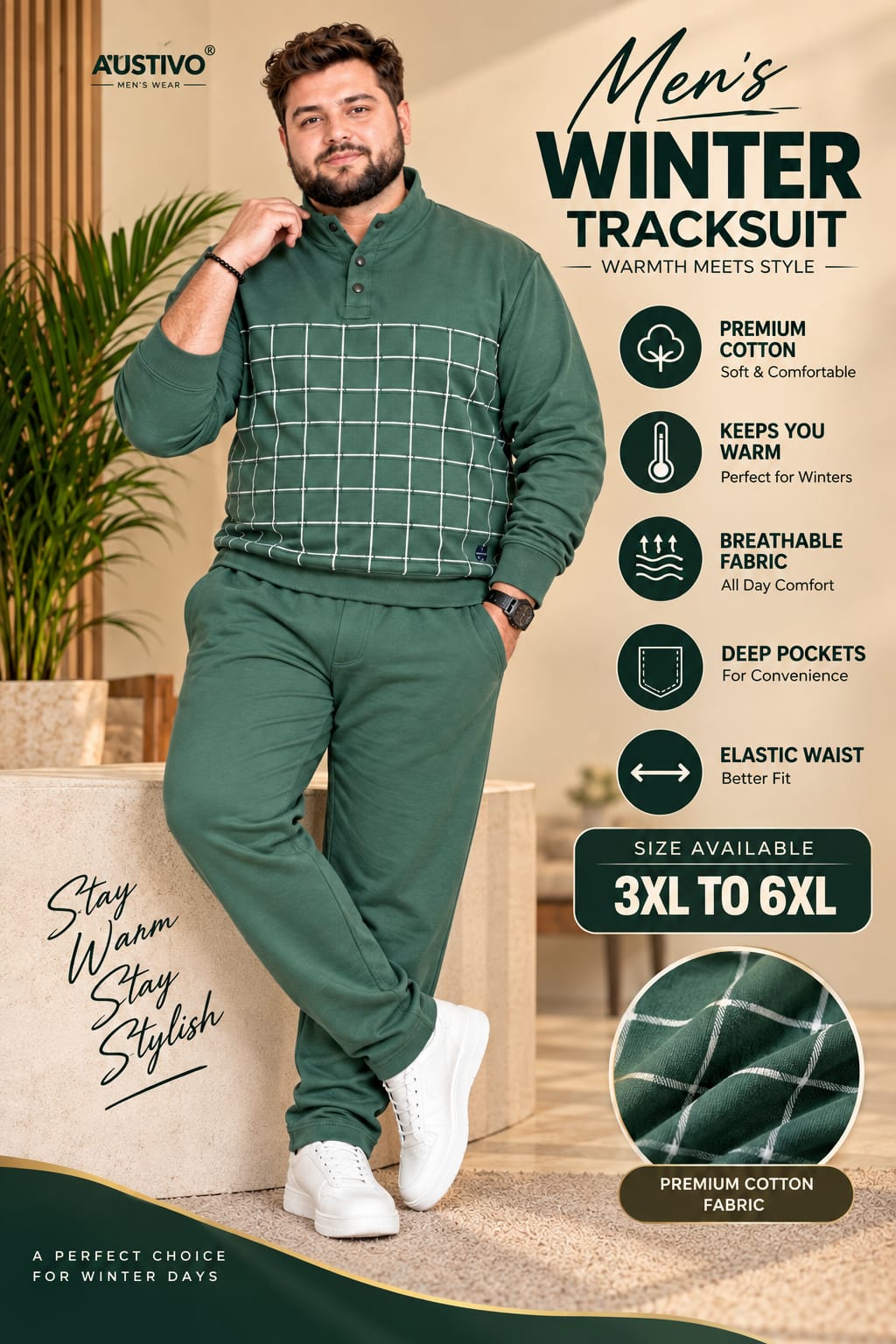 Austivo Plus Size Men's Winter Track Suit