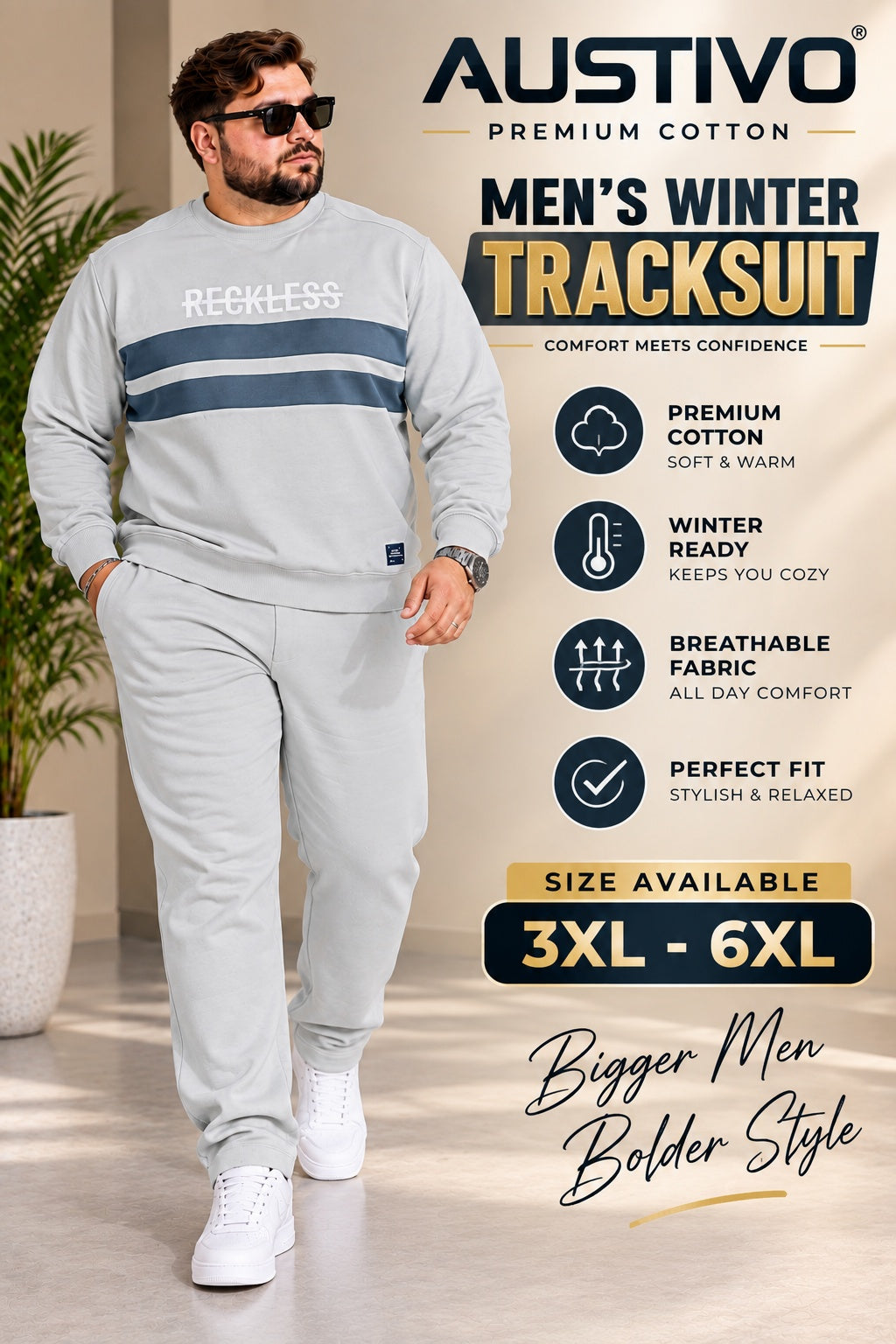 Austivo Plus Size Men's Winter Track Suit
