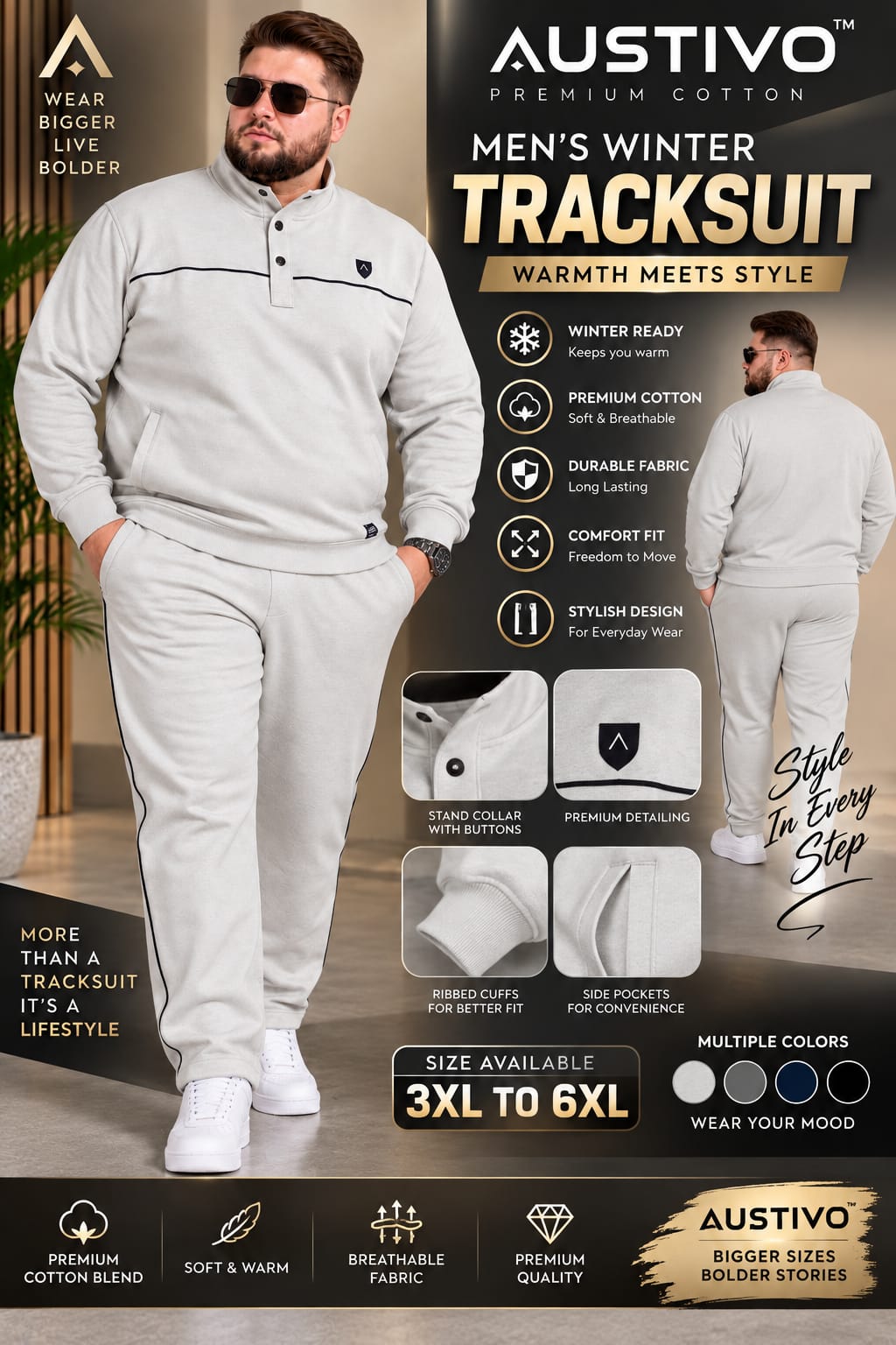 Austivo Plus Size Men's Winter Track Suit