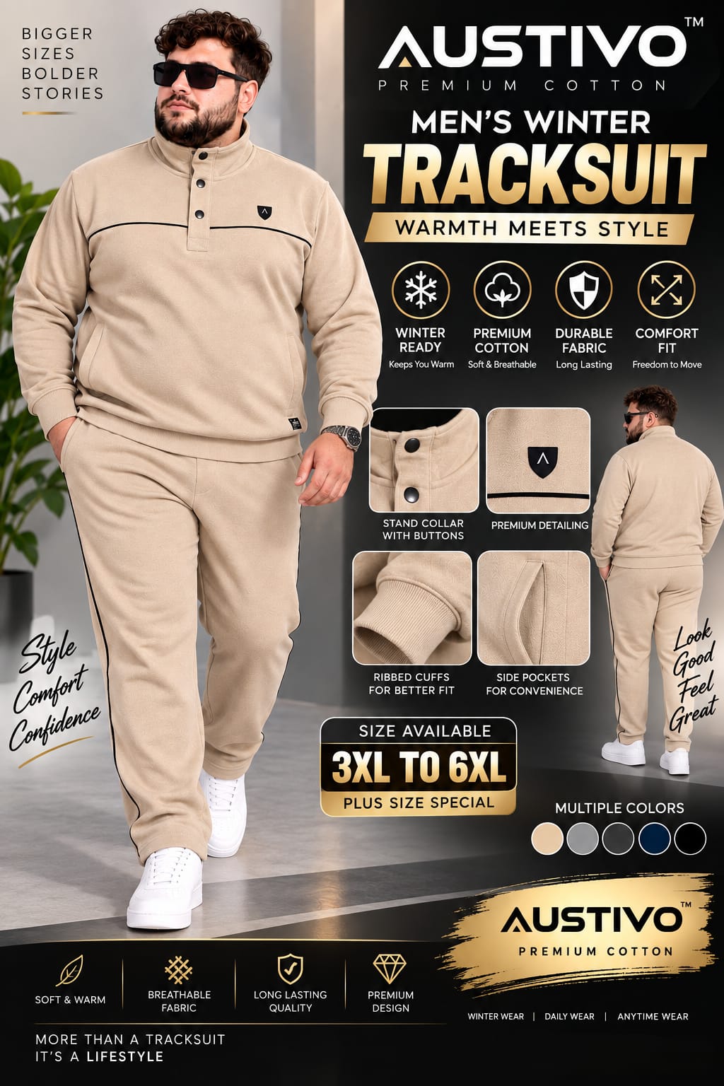 Austivo Plus Size Men's Winter Track Suit
