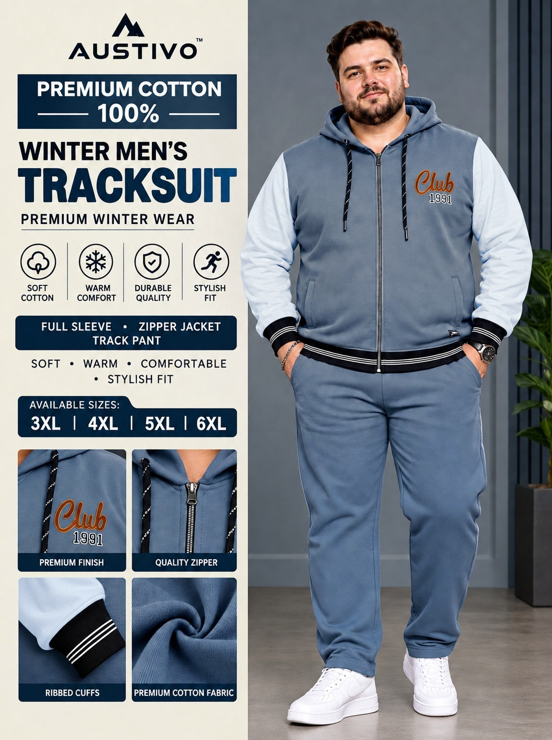 Austivo Plus Size Men's Winter Track Suit